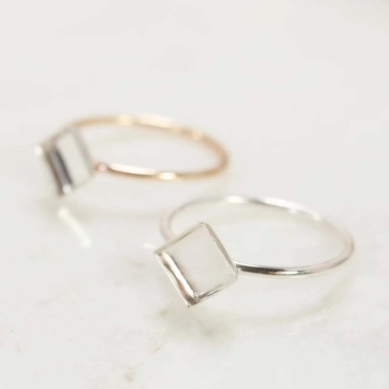 Bezel Cup Ring Setting - Plain, Angled Square, 1.5mm Band, Choose Your Cup, Choose Your Metal
