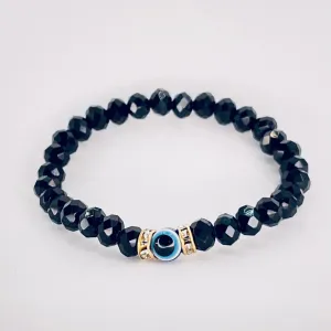 Black Beaded Evil Eye Kids Bracelet – Sleek Protection 