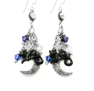 Black Cat Earrings in Crescent Moon