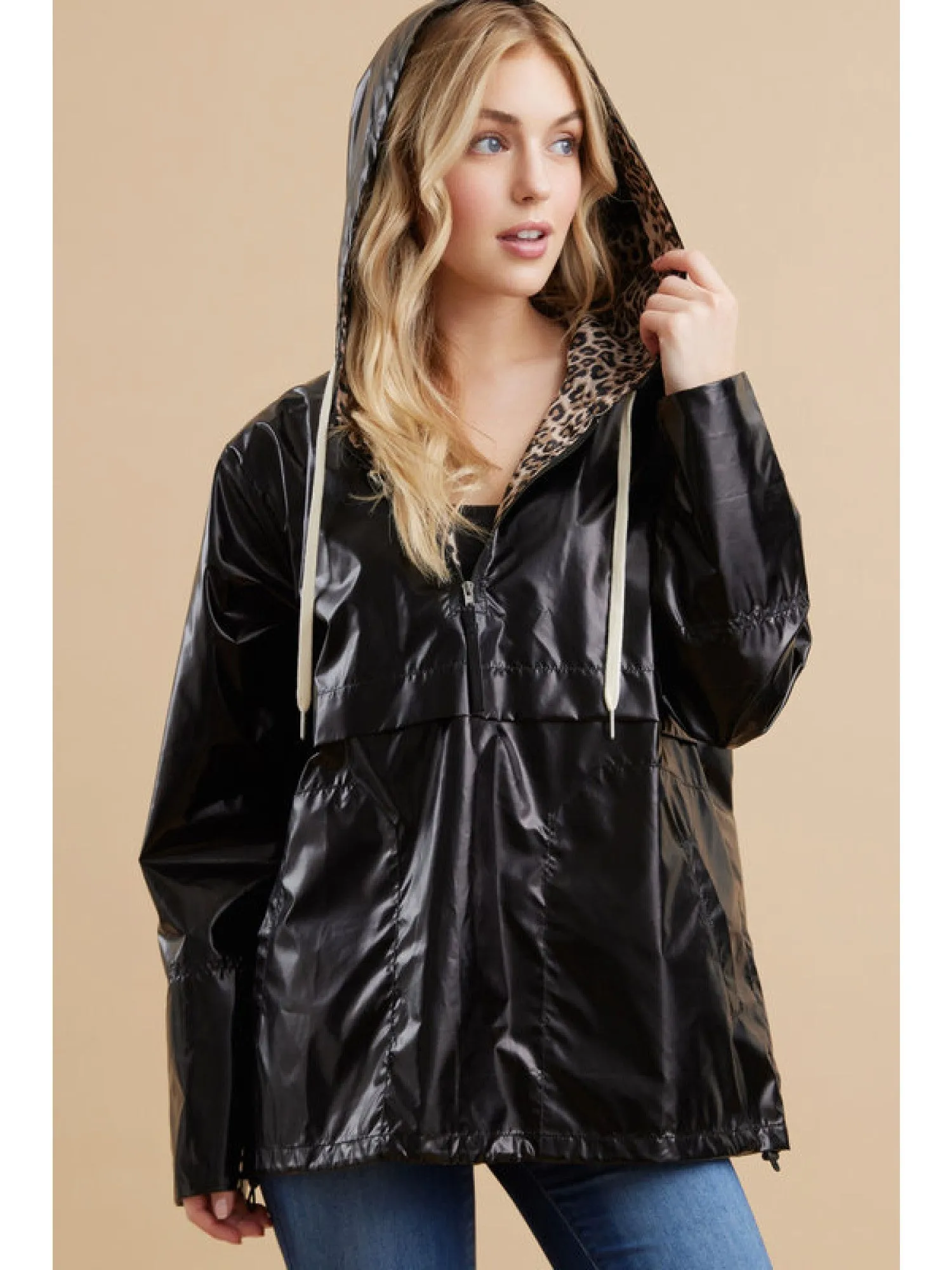 Black Metallic Windbreaker Pullover