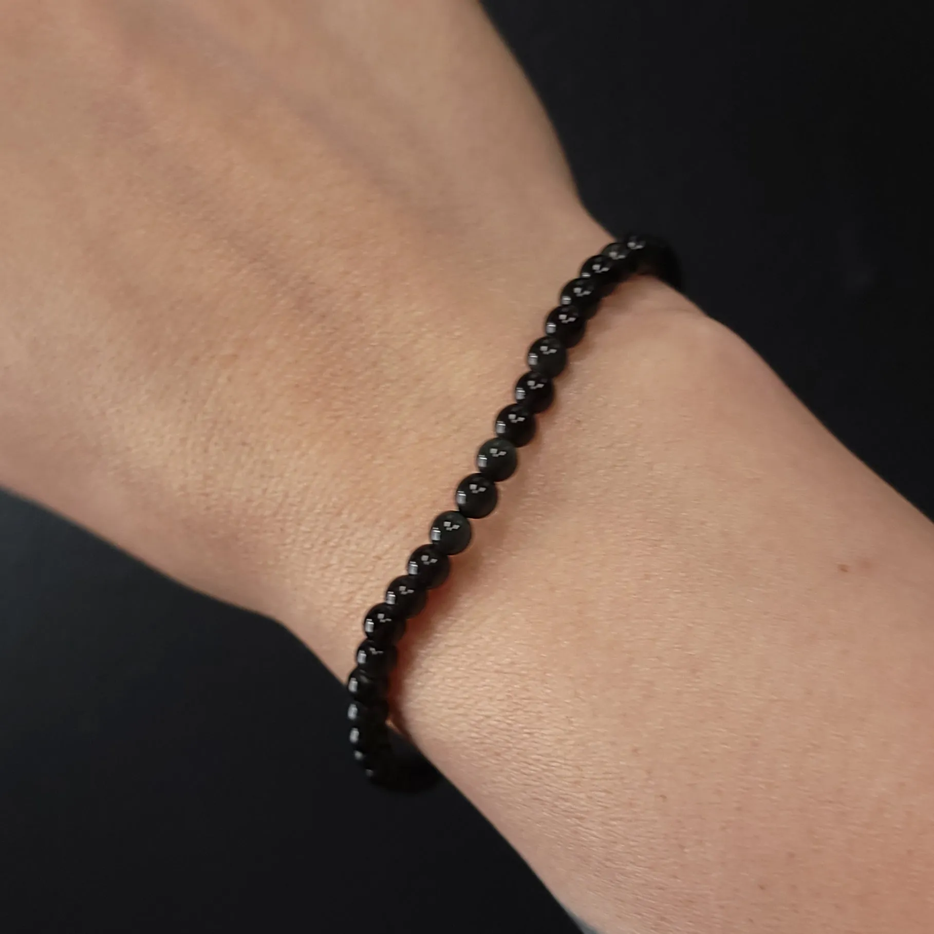 Black Obsidian Bead Bracelet 4mm