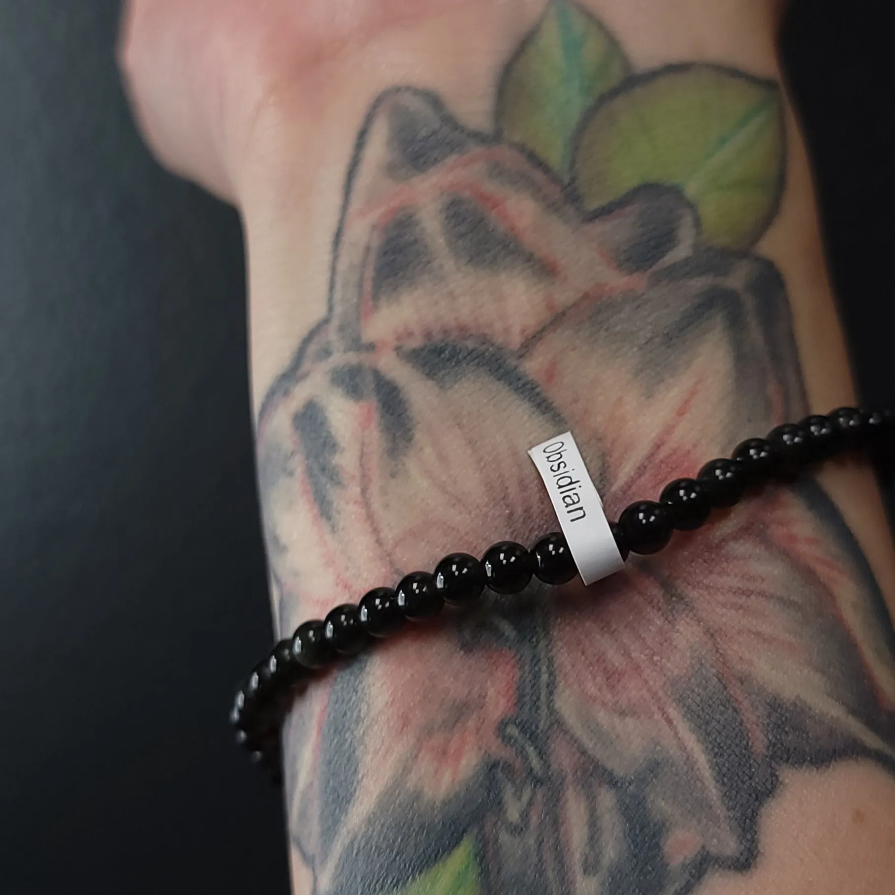 Black Obsidian Bead Bracelet 4mm