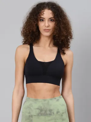Black Solid Non-Wired Lightly Padded Workout Bra B30