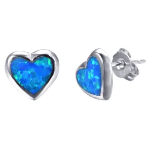 Blue Opal Bezel-Set Heart Stud Earrings