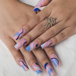 Blue Swirl Coffin Press On Nails Kit