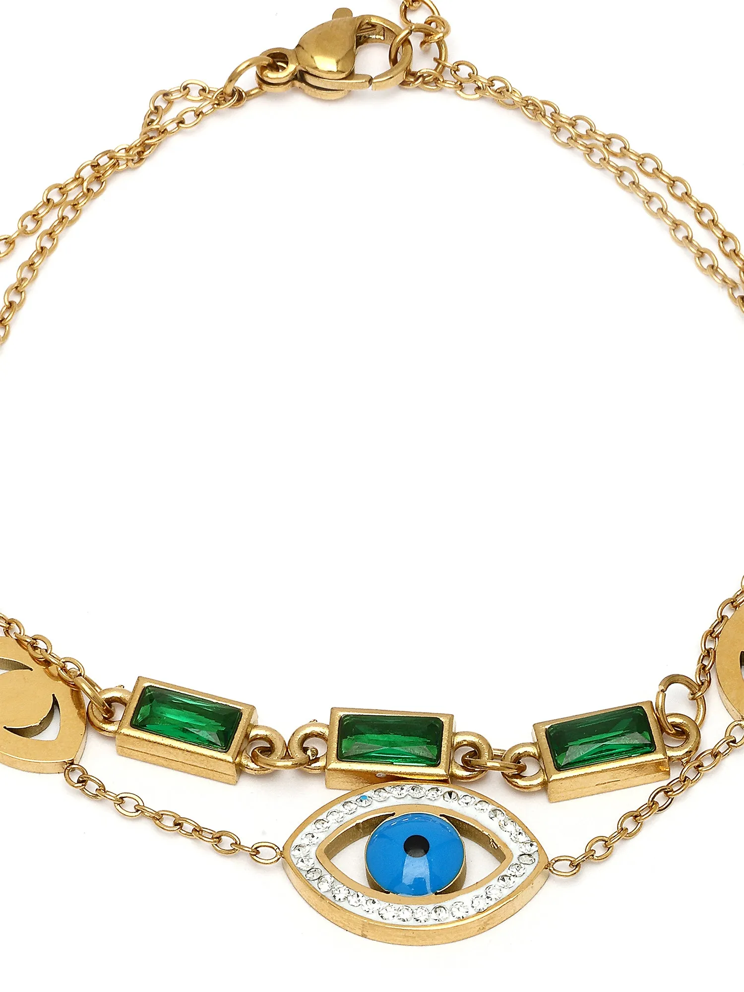 Bohey by KARATCART Gold Plated Evil Eye Charm Chain Bracelet for Women