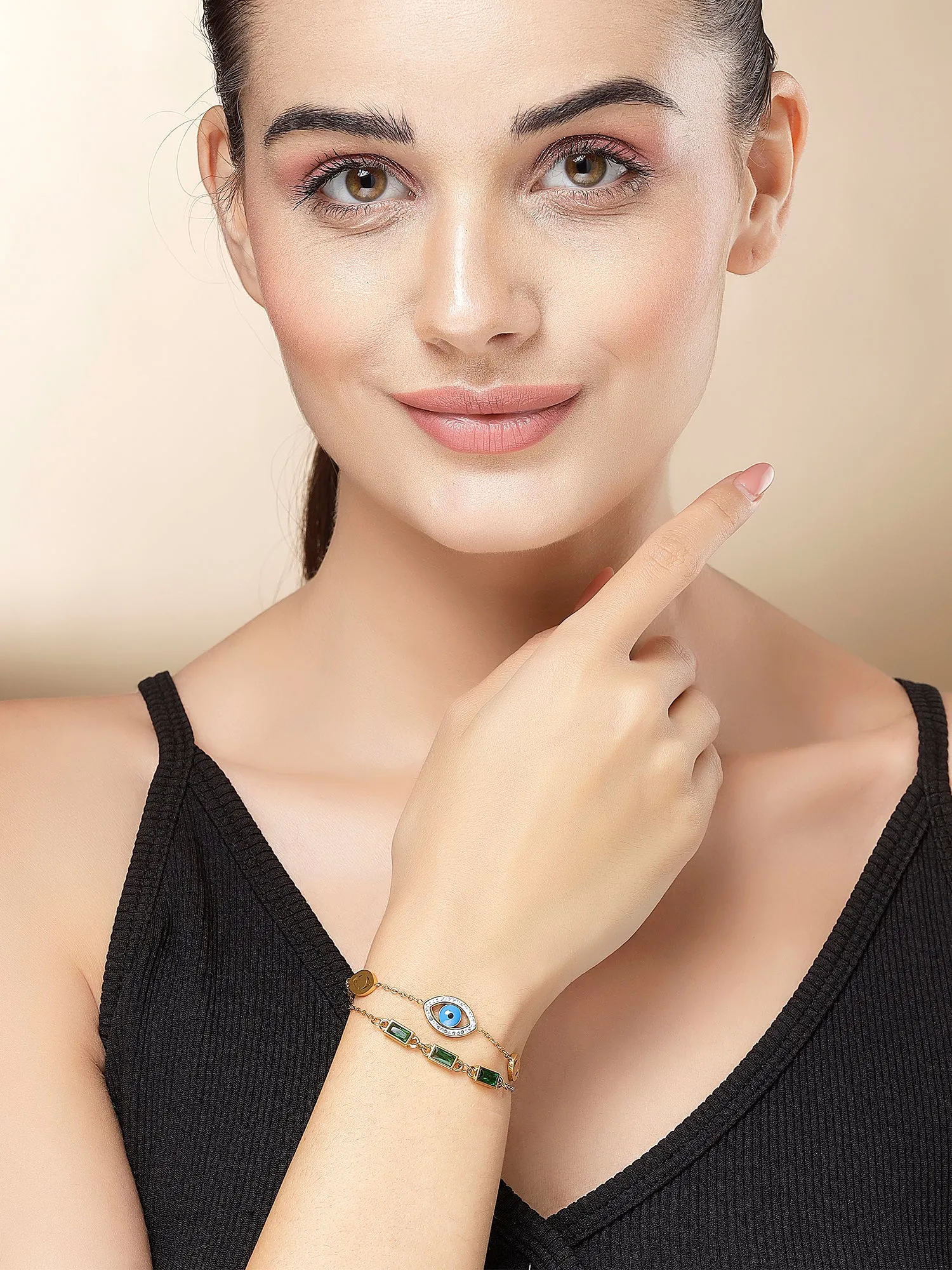Bohey by KARATCART Gold Plated Evil Eye Charm Chain Bracelet for Women