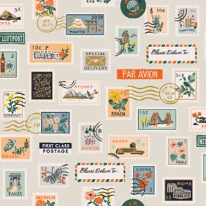 Bon Voyage, Postage Stamps in Flax (with metallic)