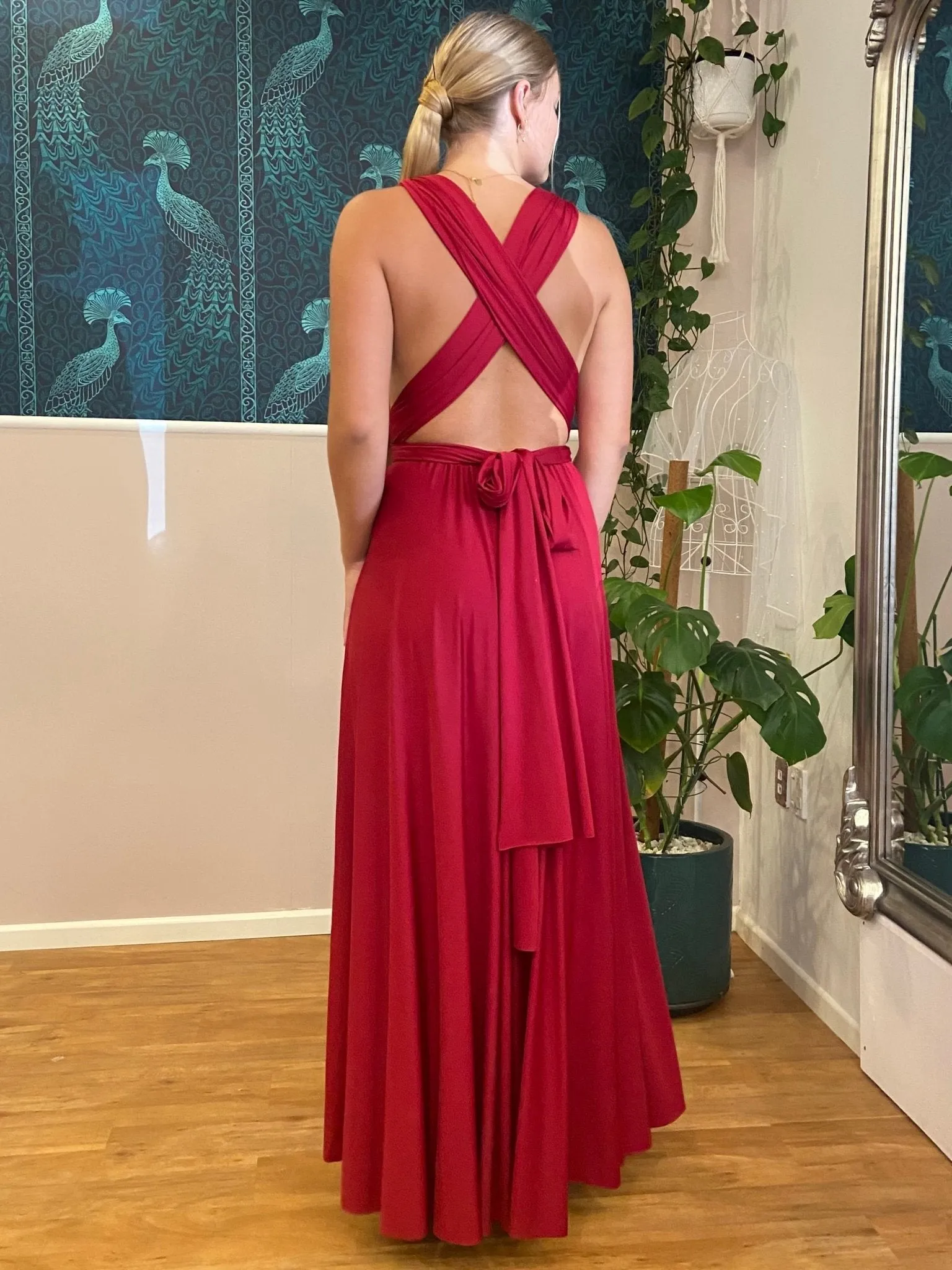 Brick Red Convertible Infinity bridesmaid dress with split Express NZ wide