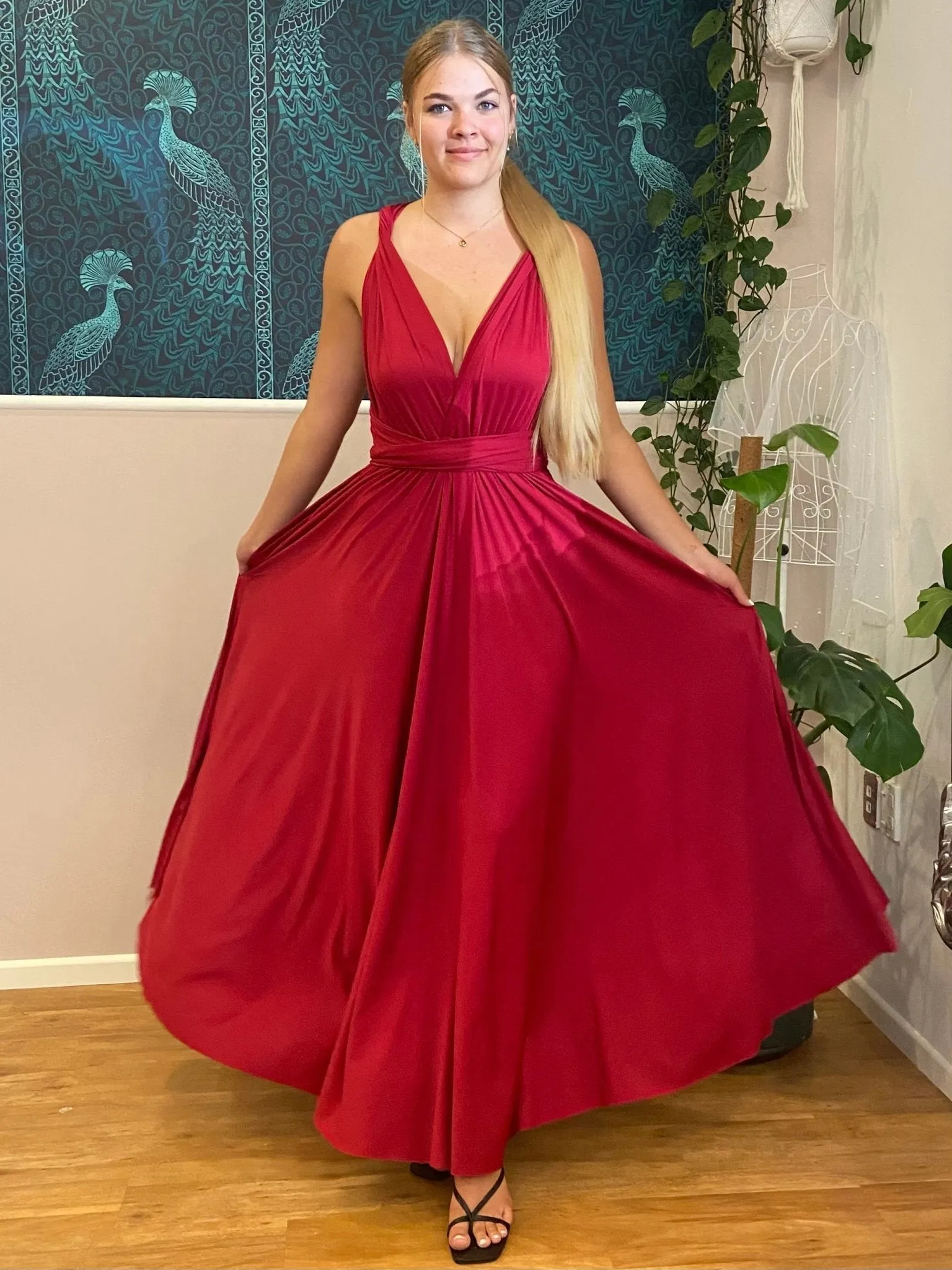 Brick Red Convertible Infinity bridesmaid dress with split Express NZ wide