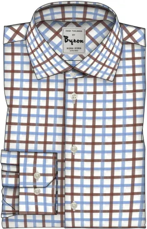 Brown & Light Blue Checks, Wide Spread Collar, Angle Cuffs