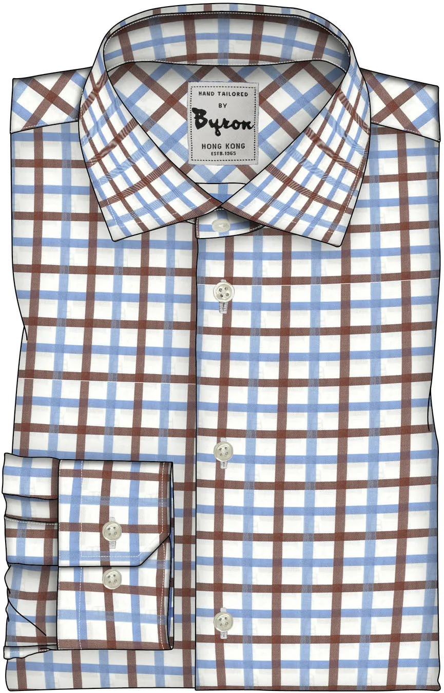 Brown & Light Blue Checks, Wide Spread Collar, Angle Cuffs