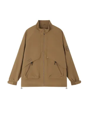 Brown Raglan Sleeve Zipper Casual Men's Jacket