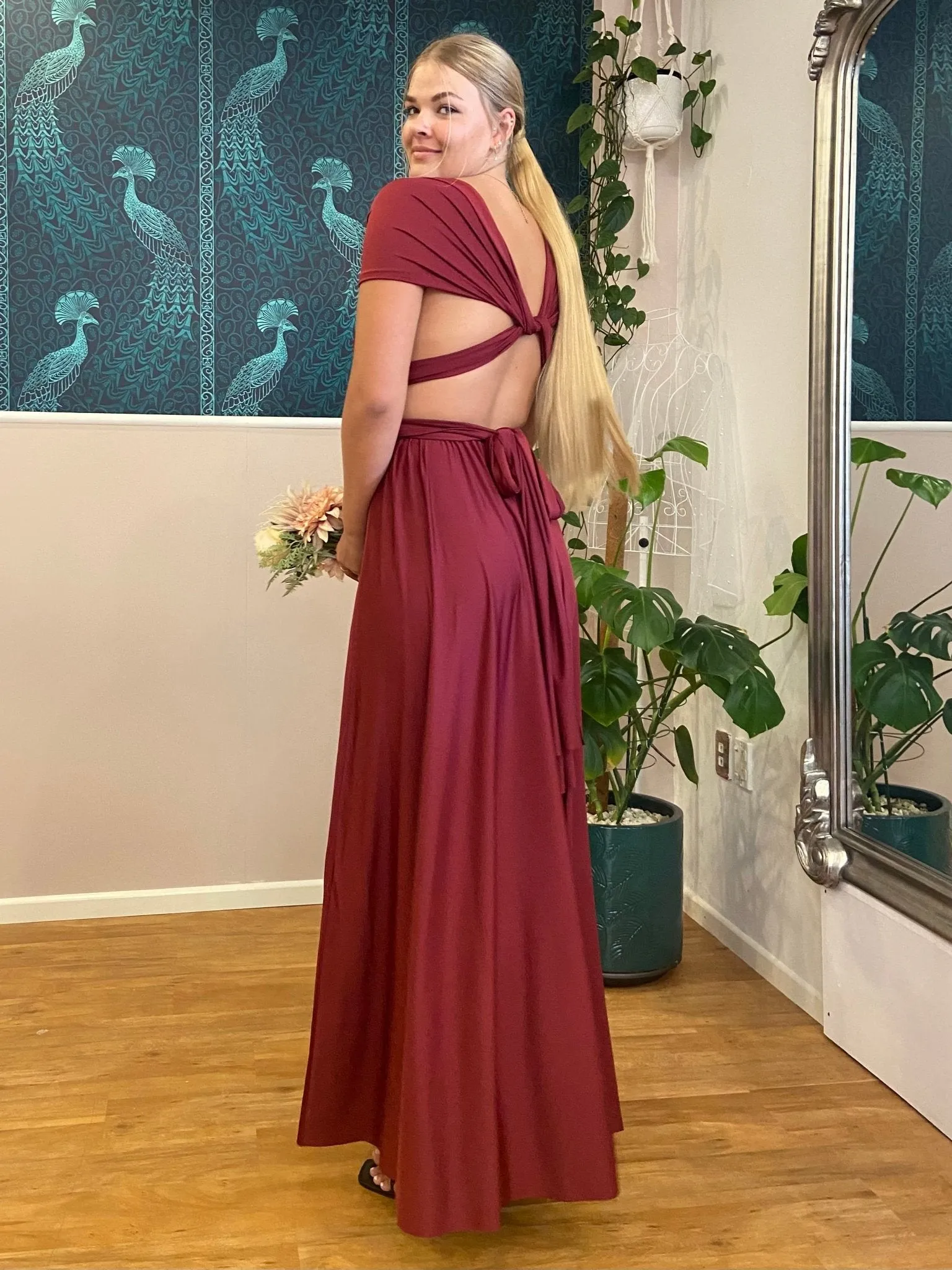 Burgundy Red Convertible Infinity bridesmaid dress with split Express NZ Wide