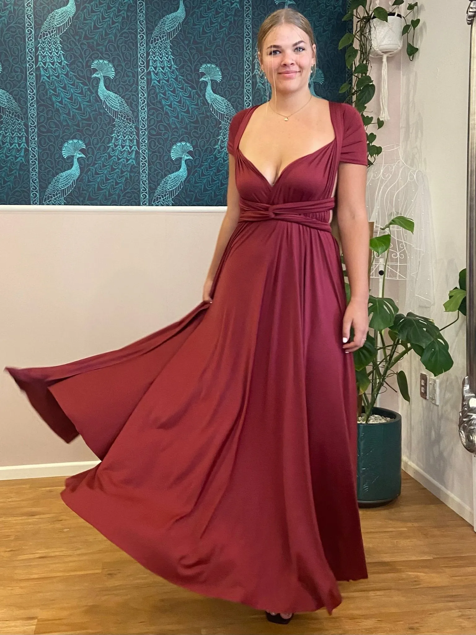 Burgundy Red Convertible Infinity bridesmaid dress with split Express NZ Wide