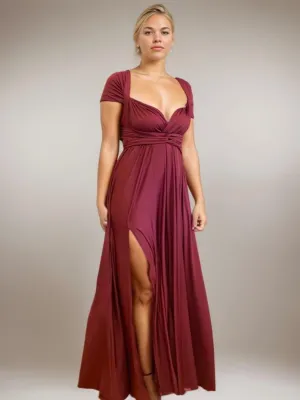 Burgundy Red Convertible Infinity bridesmaid dress with split Express NZ Wide