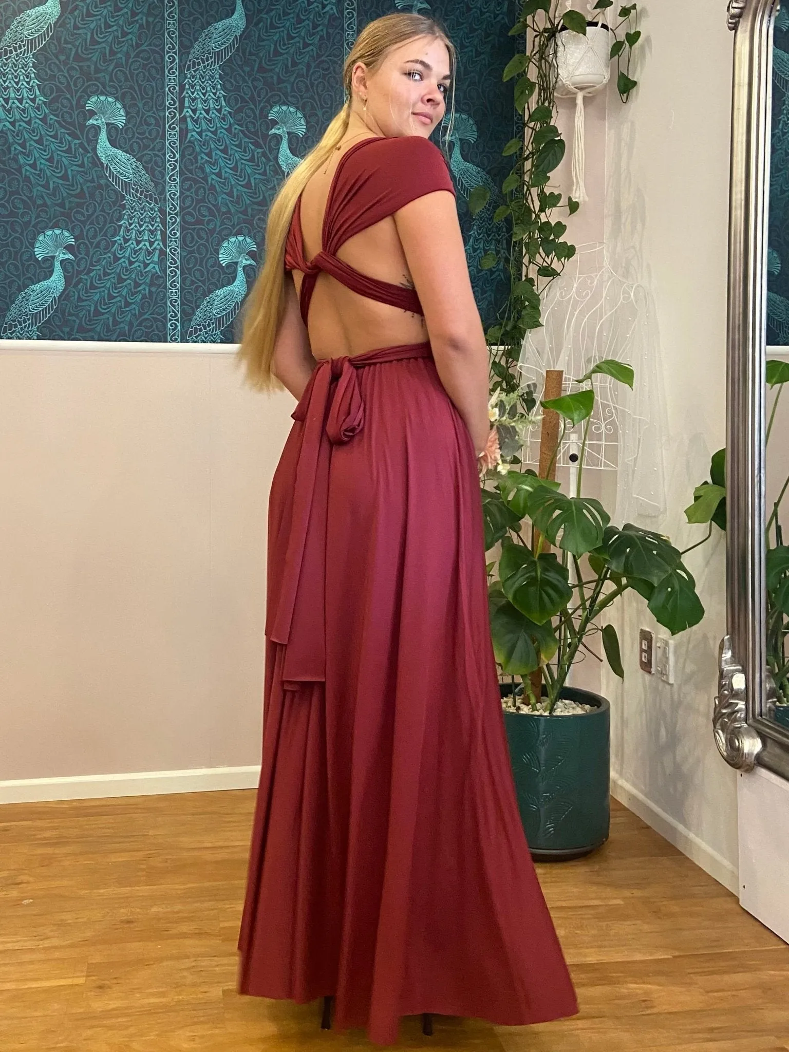 Burgundy Red Convertible Infinity bridesmaid dress with split Express NZ Wide