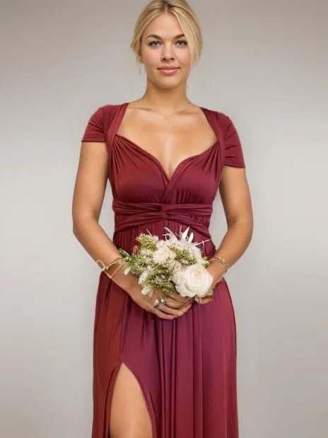 Burgundy Red Convertible Infinity bridesmaid dress with split Express NZ Wide