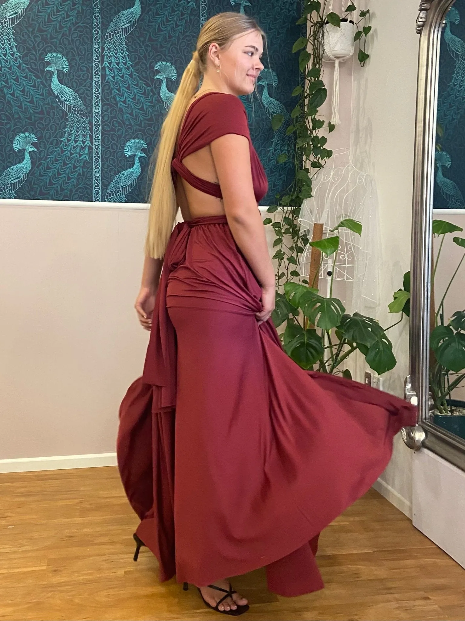 Burgundy Red Convertible Infinity bridesmaid dress with split Express NZ Wide