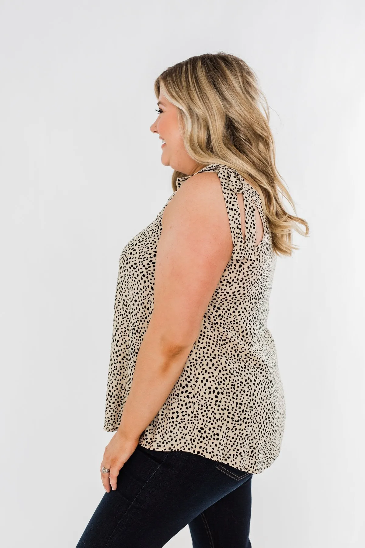 Call Of The Wild Speckled Tie Sleeve Blouse- Tan