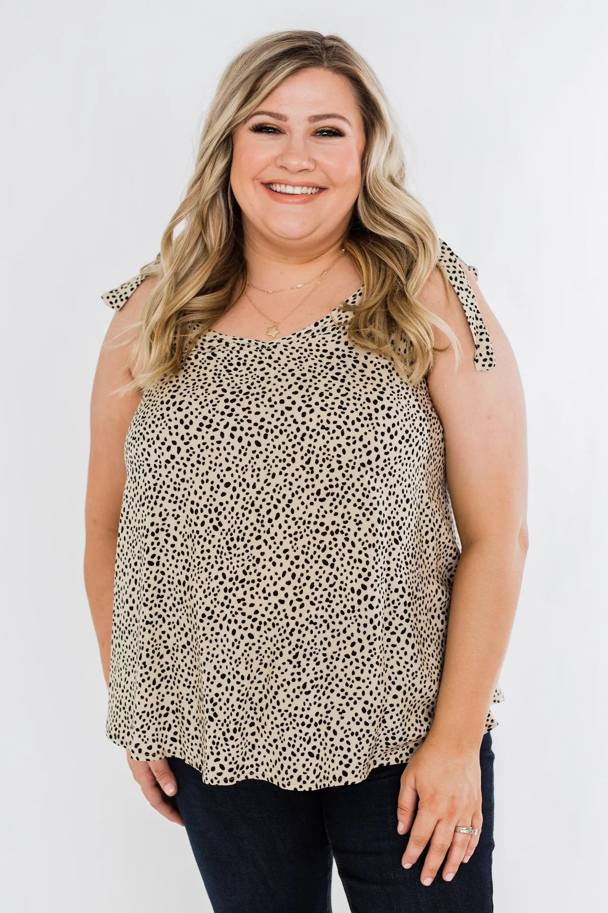 Call Of The Wild Speckled Tie Sleeve Blouse- Tan