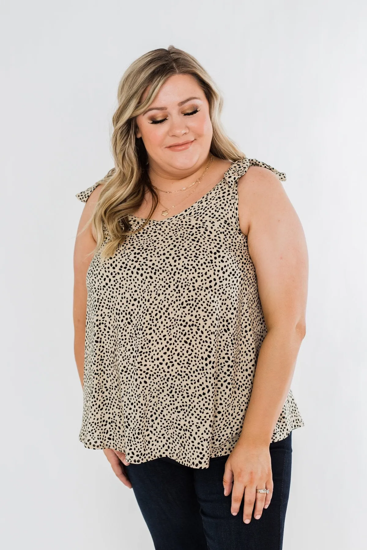 Call Of The Wild Speckled Tie Sleeve Blouse- Tan