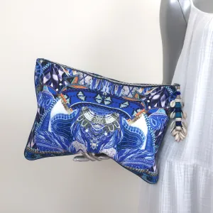 Camilla Large Canvas Clutch with Shells Blue Printed