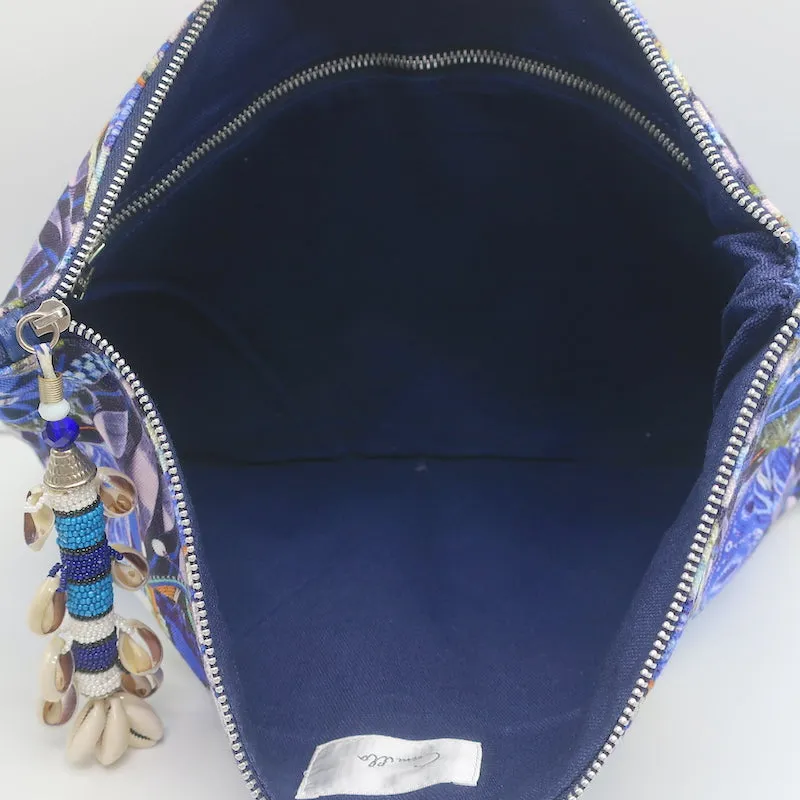 Camilla Large Canvas Clutch with Shells Blue Printed
