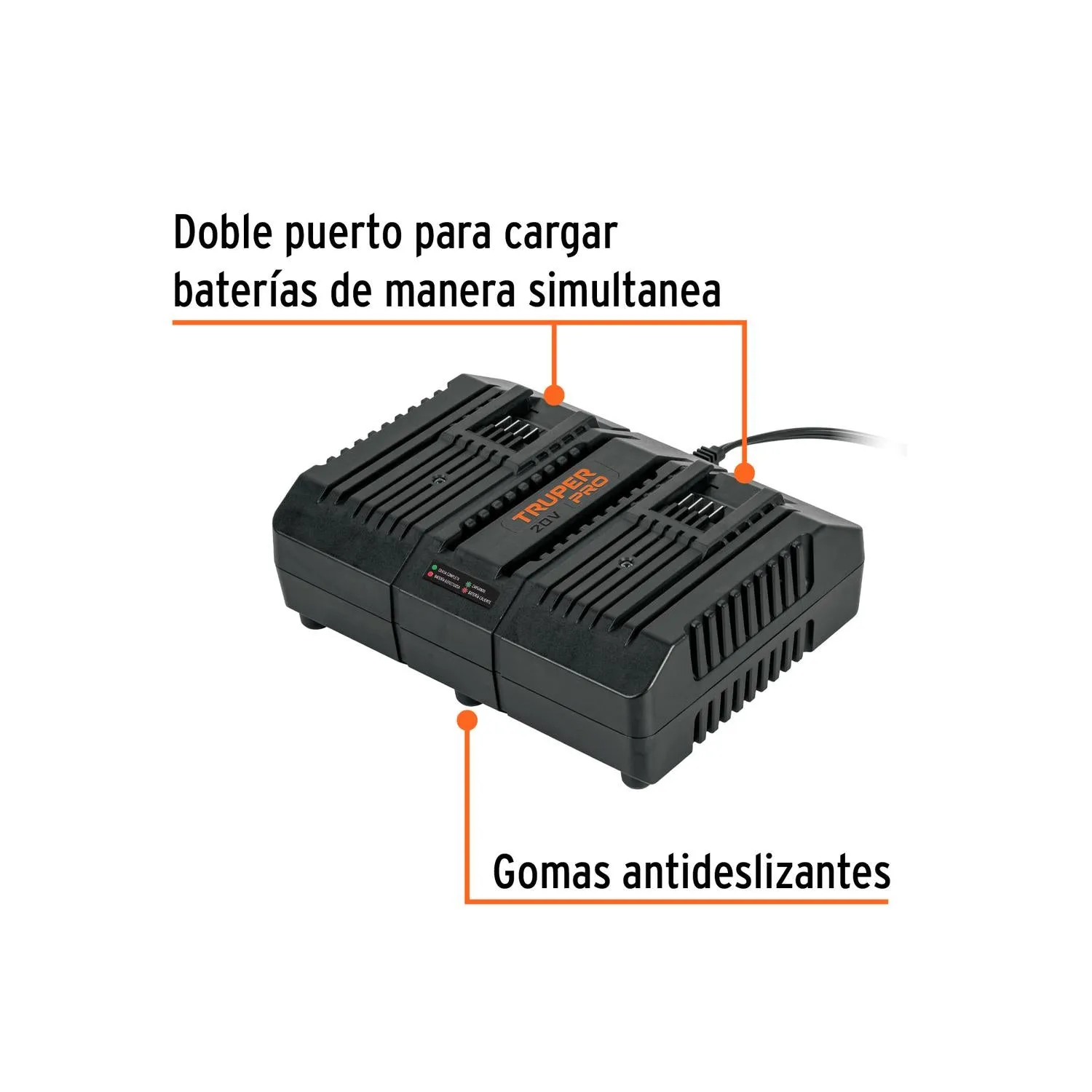 Cargador dual de baterías de ion litio 20V, Truper 103241
