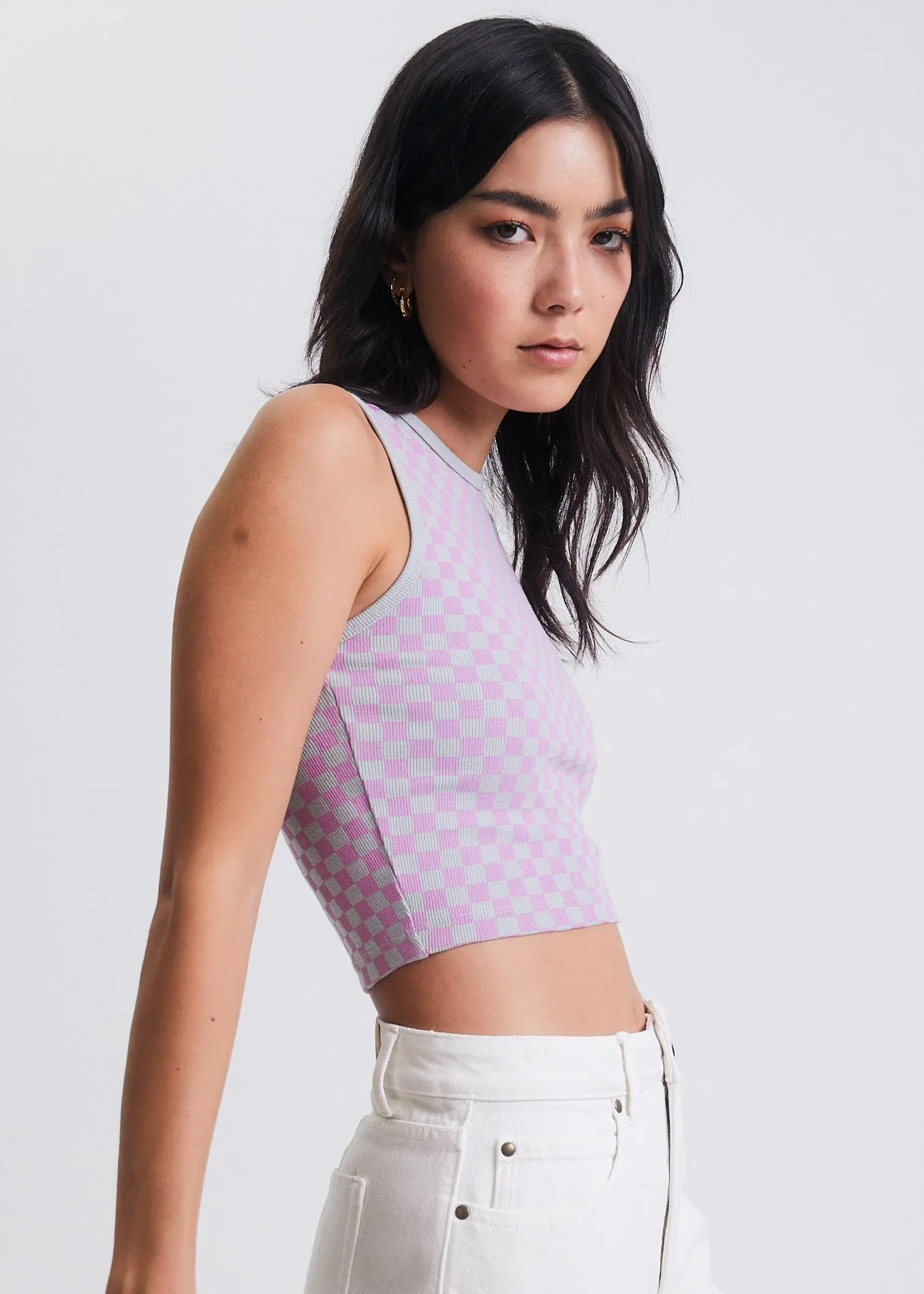 Carlo   - Recycled Check Ribbed Tank