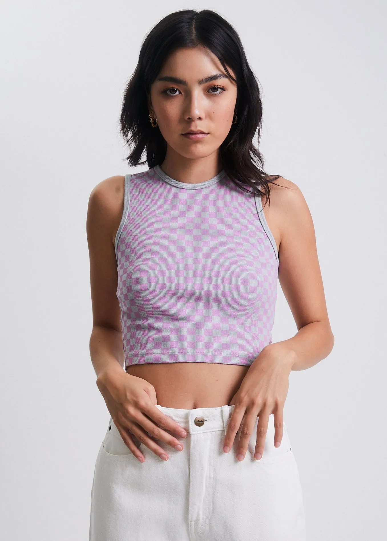 Carlo   - Recycled Check Ribbed Tank