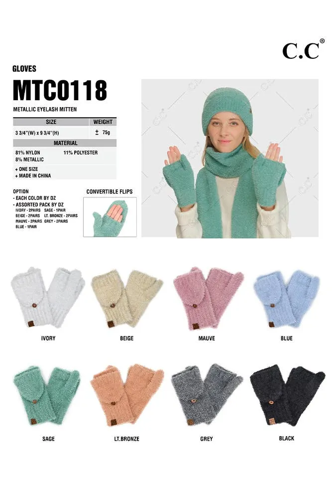 C.C Metallic Eyelash Solid Mitten Winter Glove
