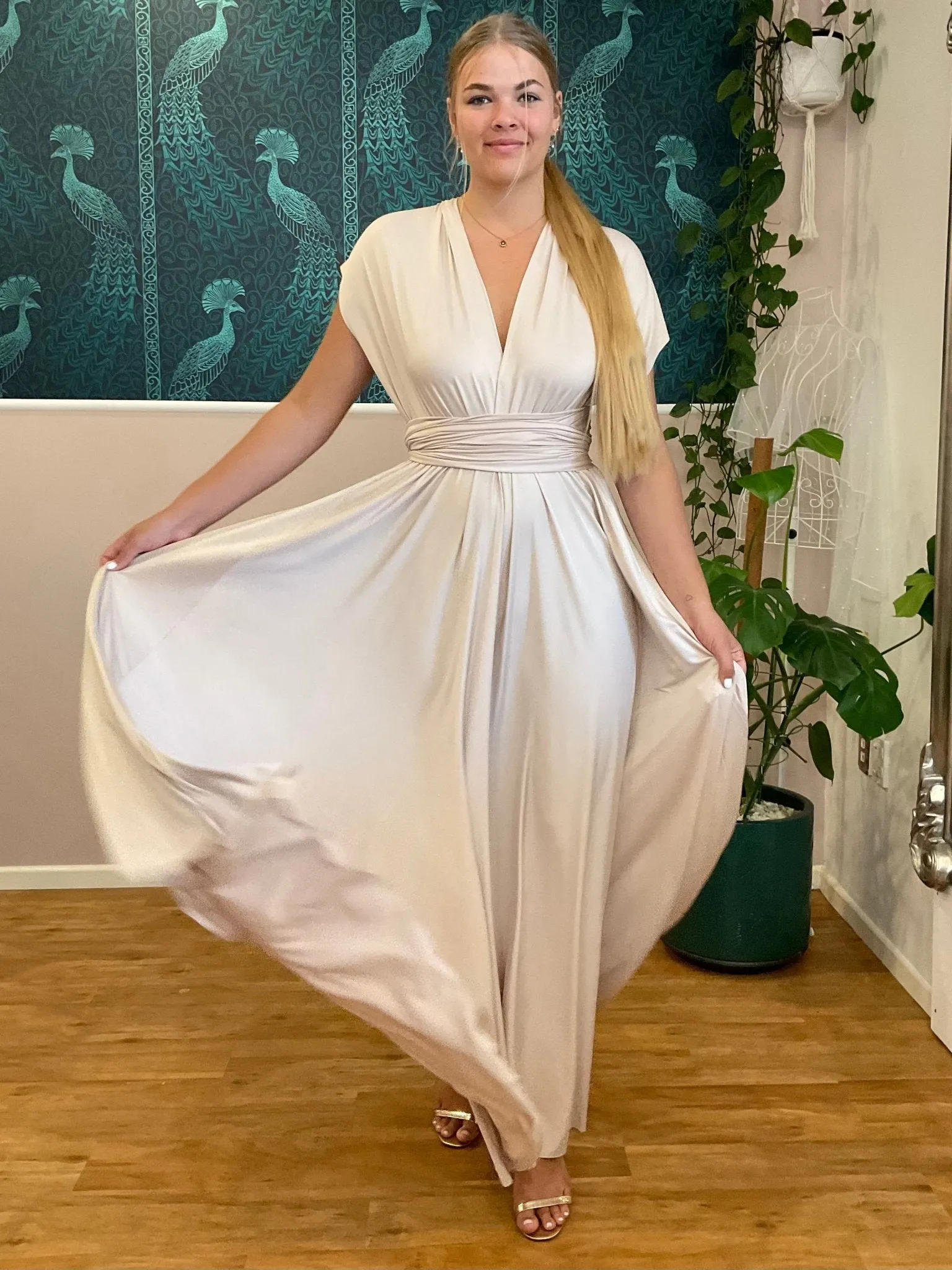 Champagne convertible Infinity bridesmaid dress Express NZ wide