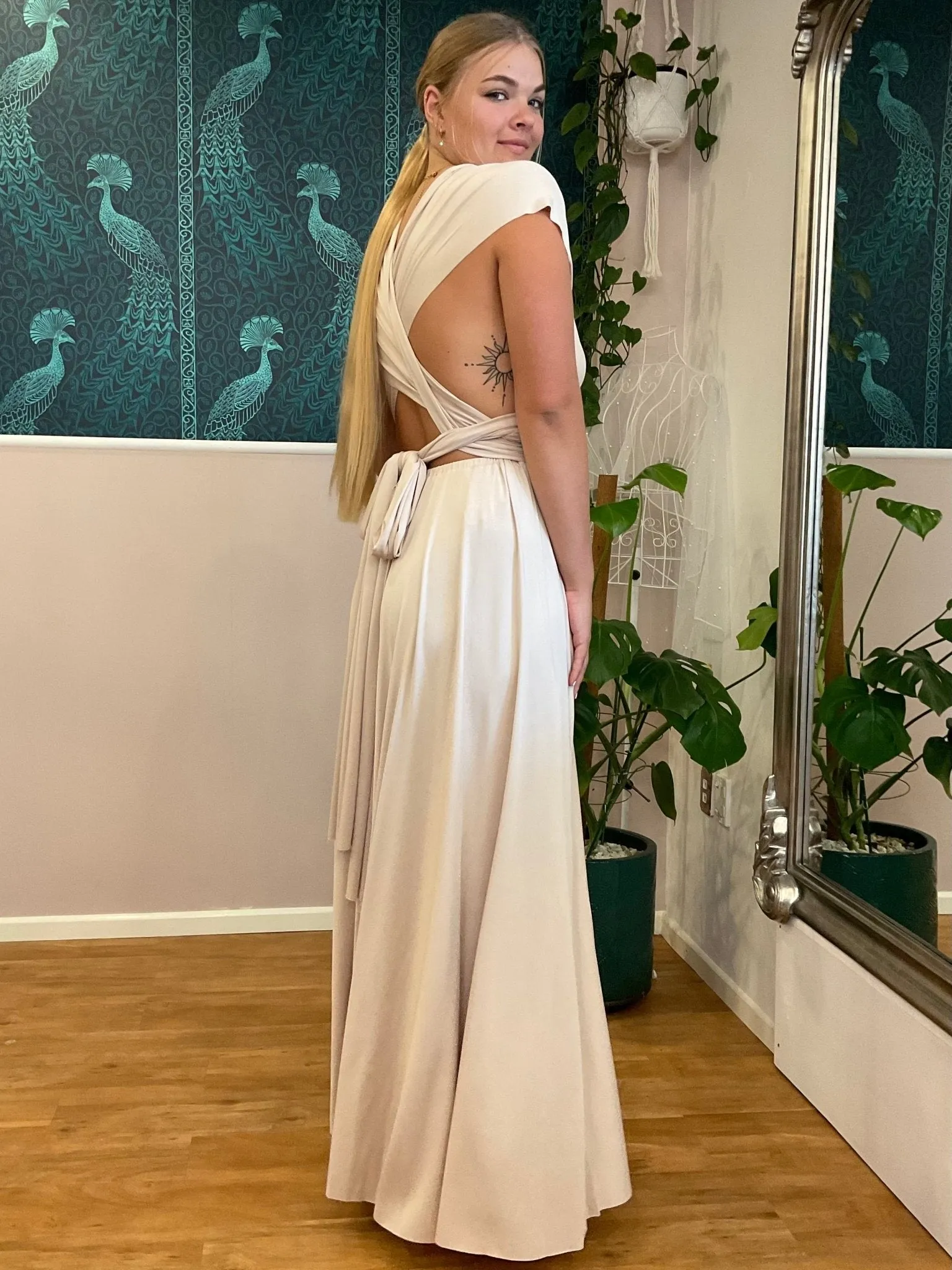 Champagne convertible Infinity bridesmaid dress Express NZ wide