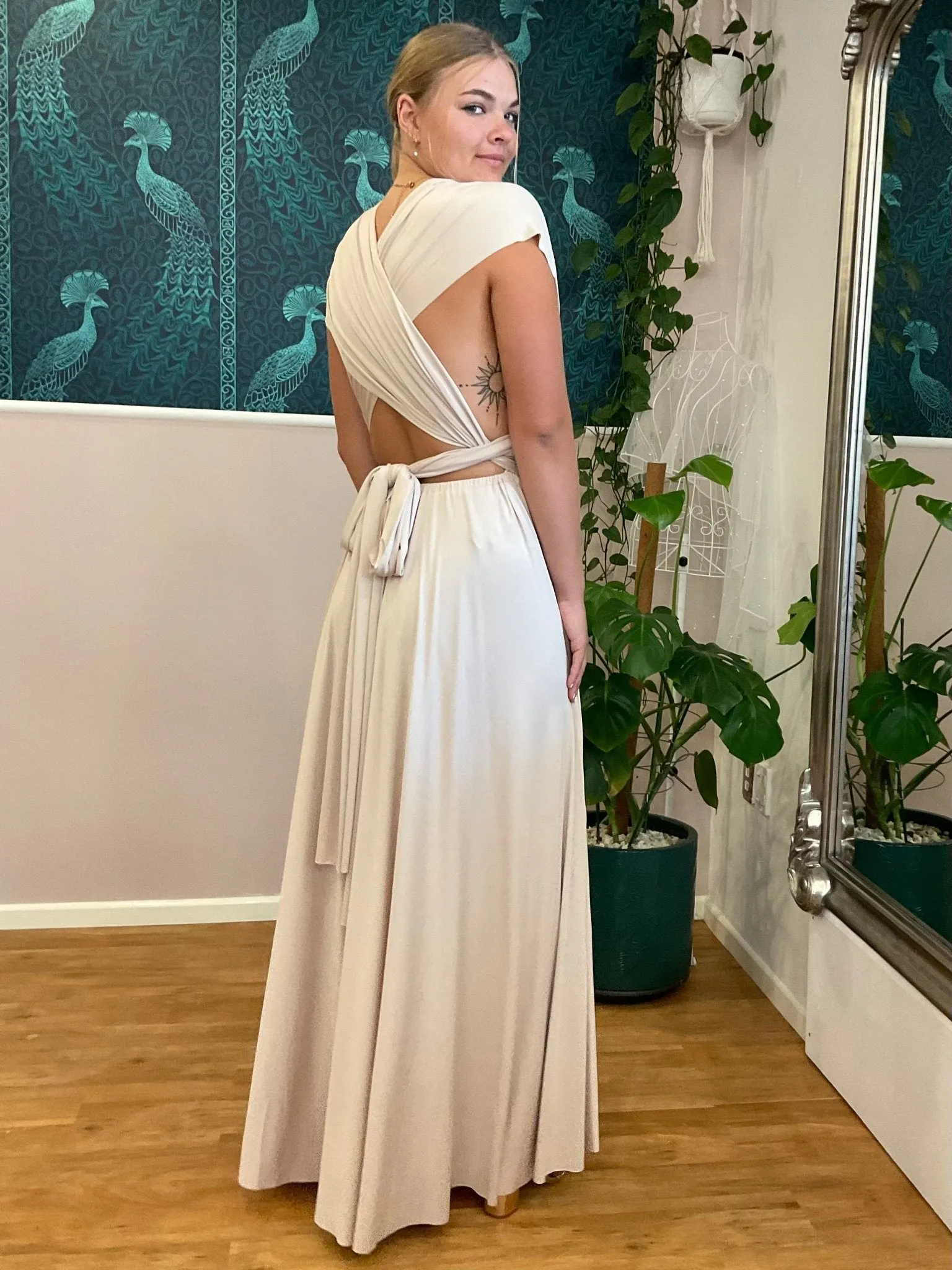 Champagne convertible Infinity bridesmaid dress Express NZ wide