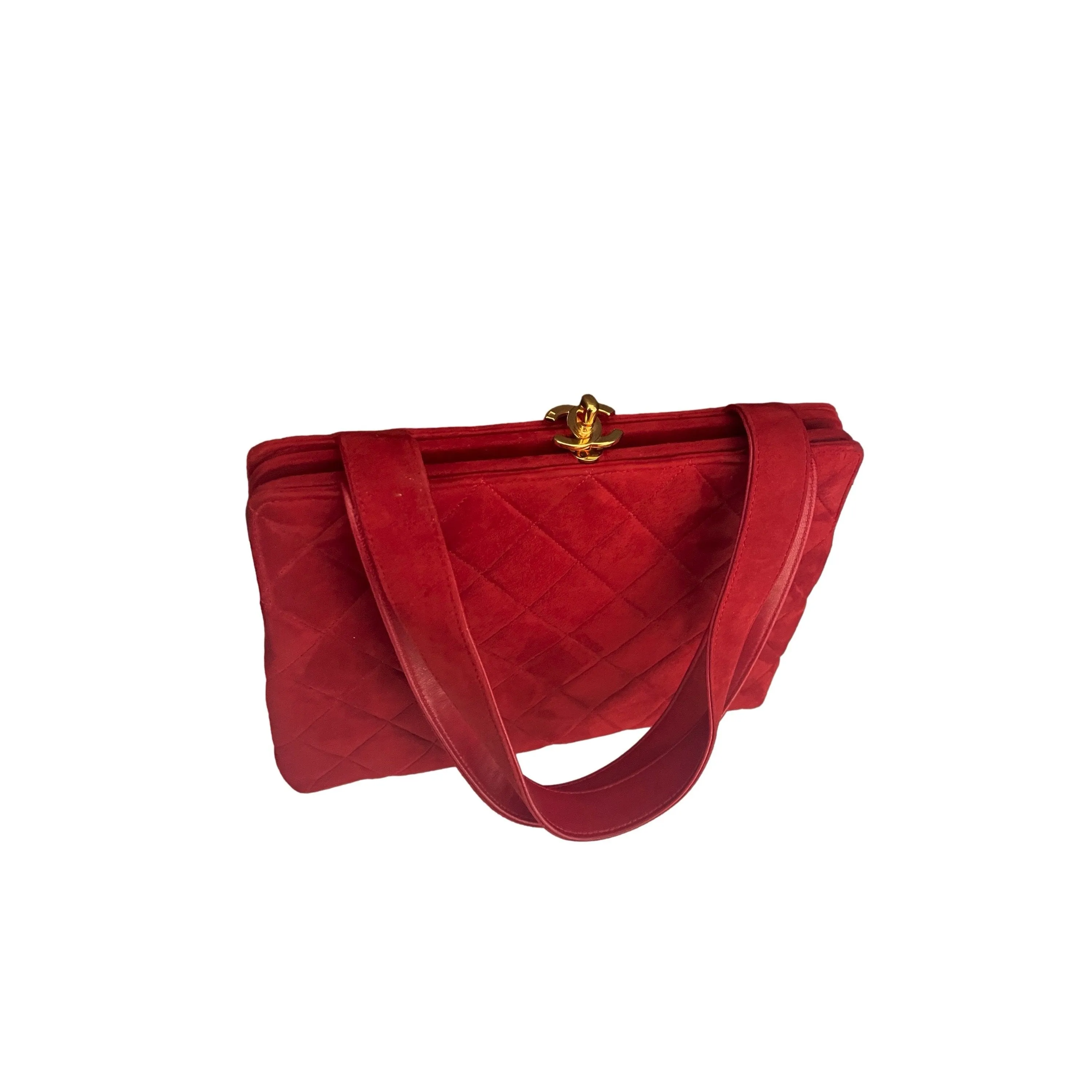 Chanel Red Suede Turnlock Bag