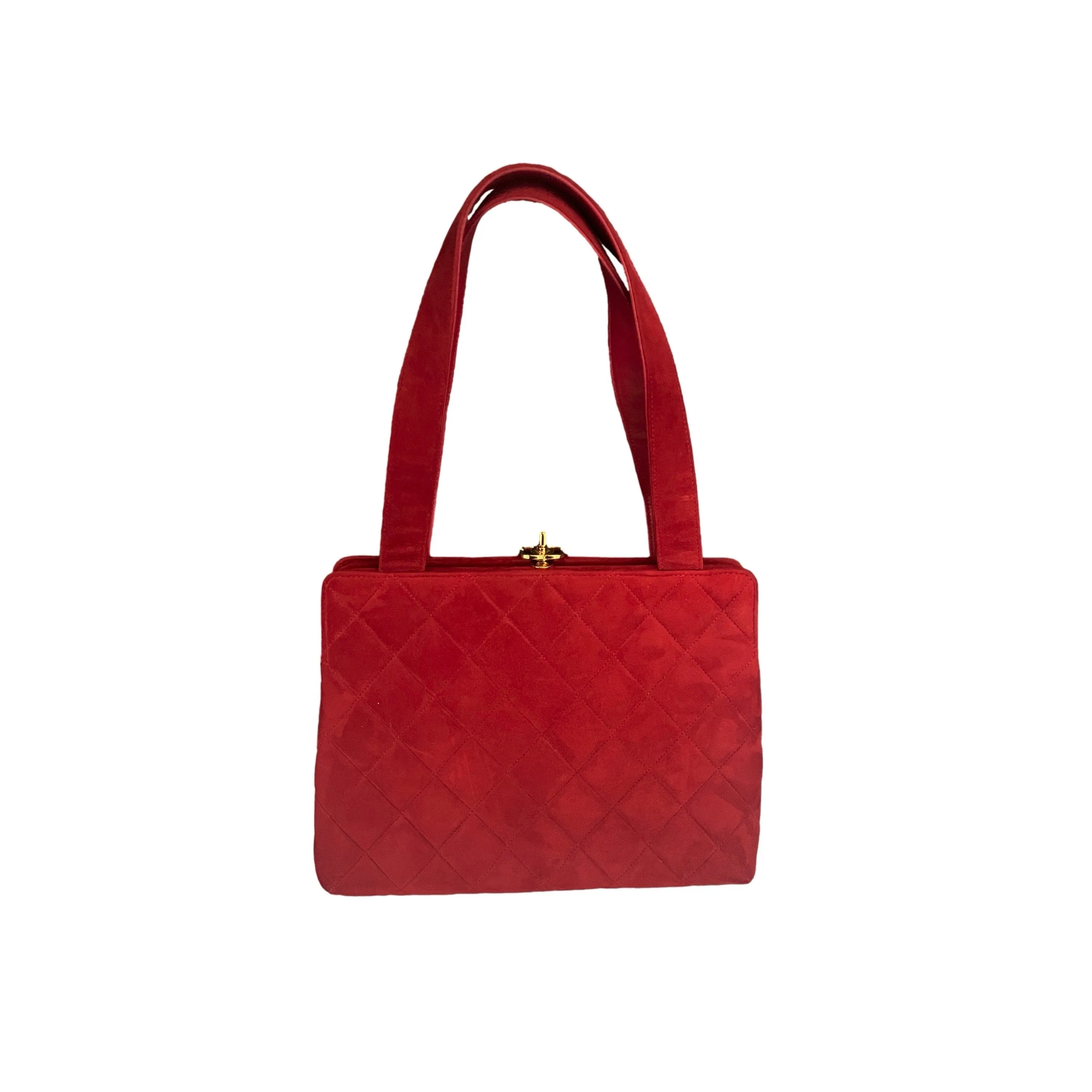 Chanel Red Suede Turnlock Bag