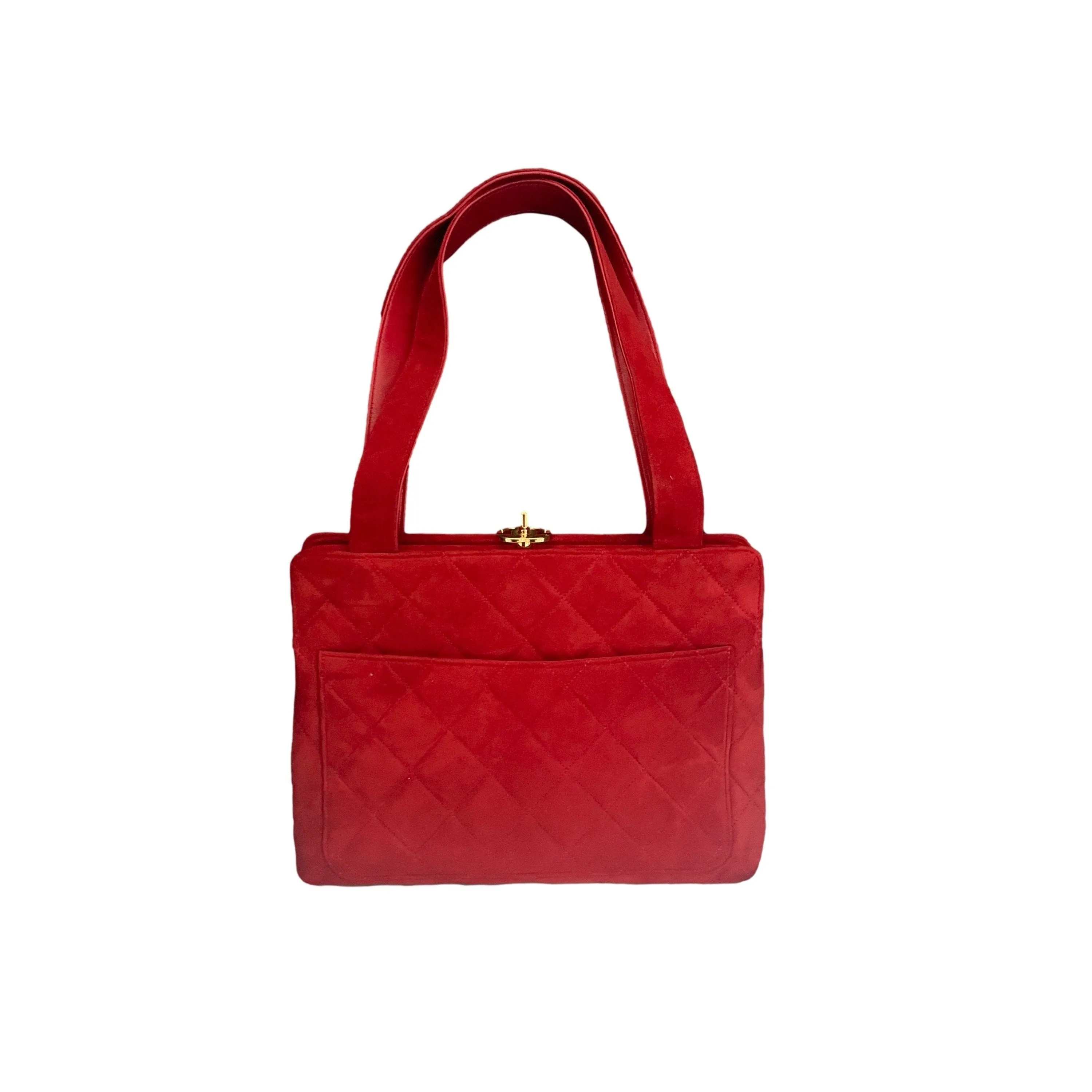 Chanel Red Suede Turnlock Bag