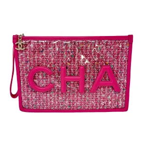 Chanel Tweed PVC Wristlet Pouch Clutch