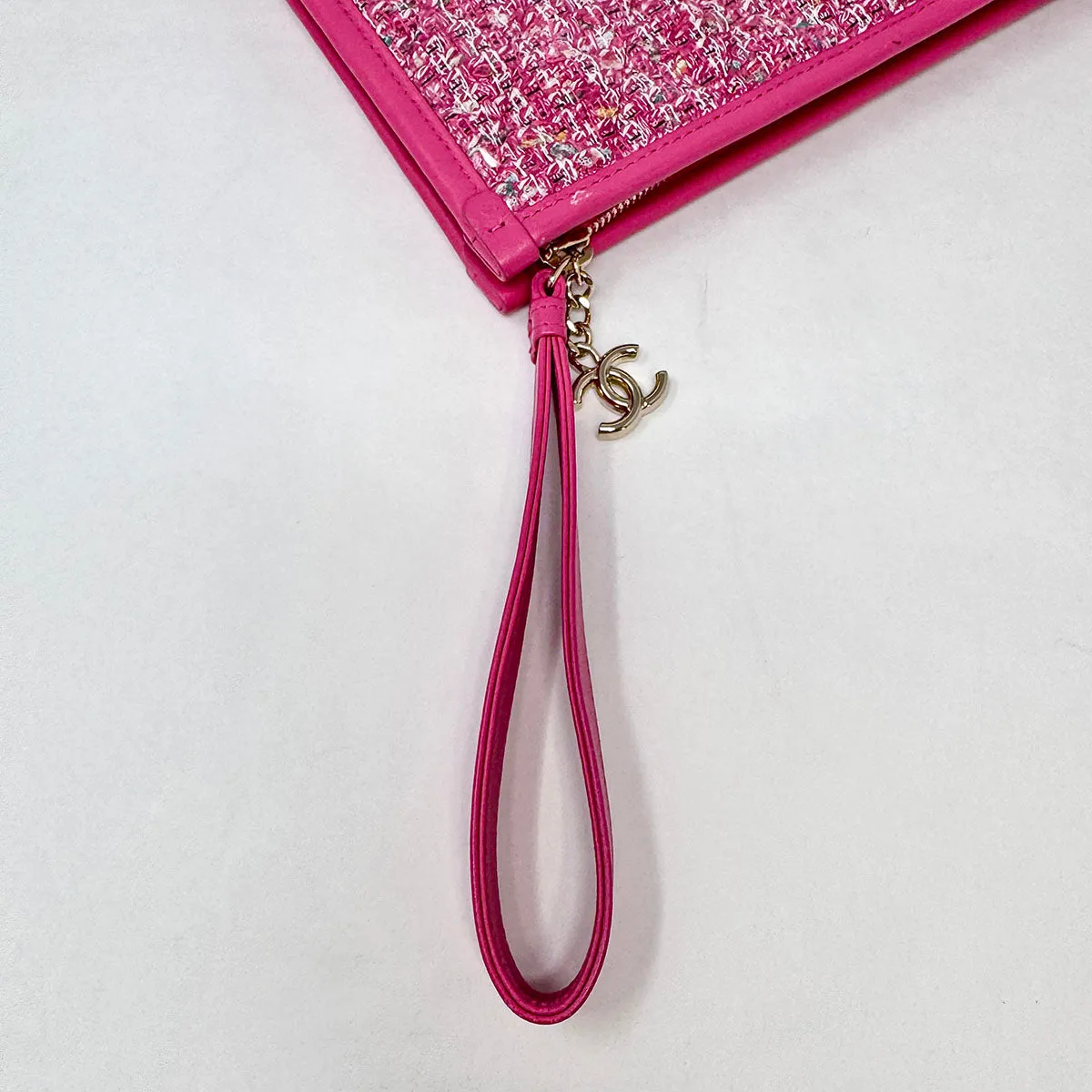 Chanel Tweed PVC Wristlet Pouch Clutch