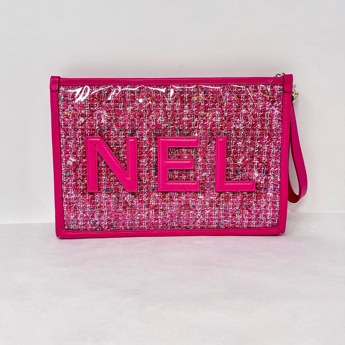 Chanel Tweed PVC Wristlet Pouch Clutch
