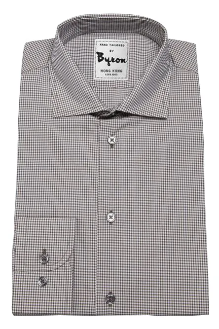 Charcoal Grey Micro Check Shirt, English Wide Spread Collar, Angled Cuff
