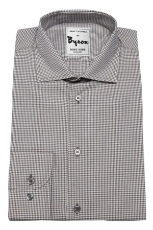 Charcoal Grey Micro Check Shirt, English Wide Spread Collar, Angled Cuff