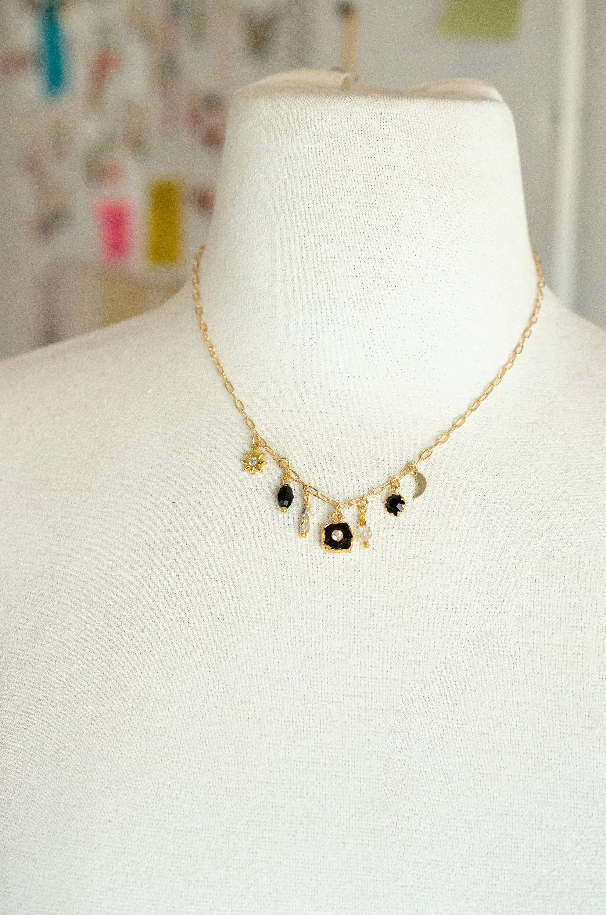 Charm Choker Statement Necklace, colorful drop necklace, statement jewelry, multicolored necklace, beaded jewelry, gift for her, Nova