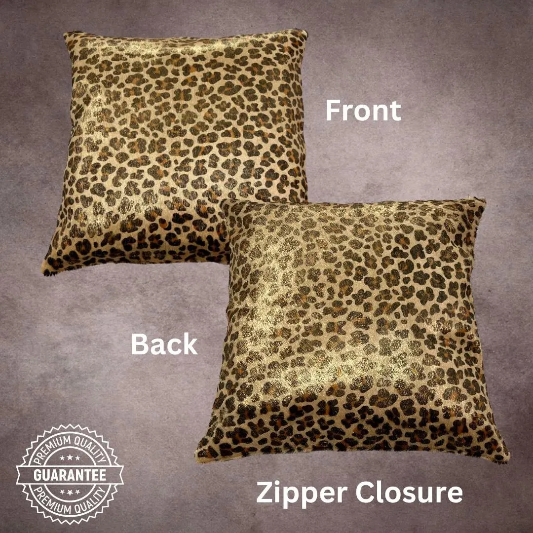 Cheetah Printed Cowhide Pillow Cover---PL033