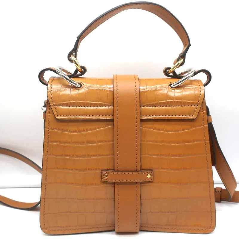 Chloe Small Aby Day Bag Autumnal Brown Croc-Embossed Leather Crossbody Tote NEW