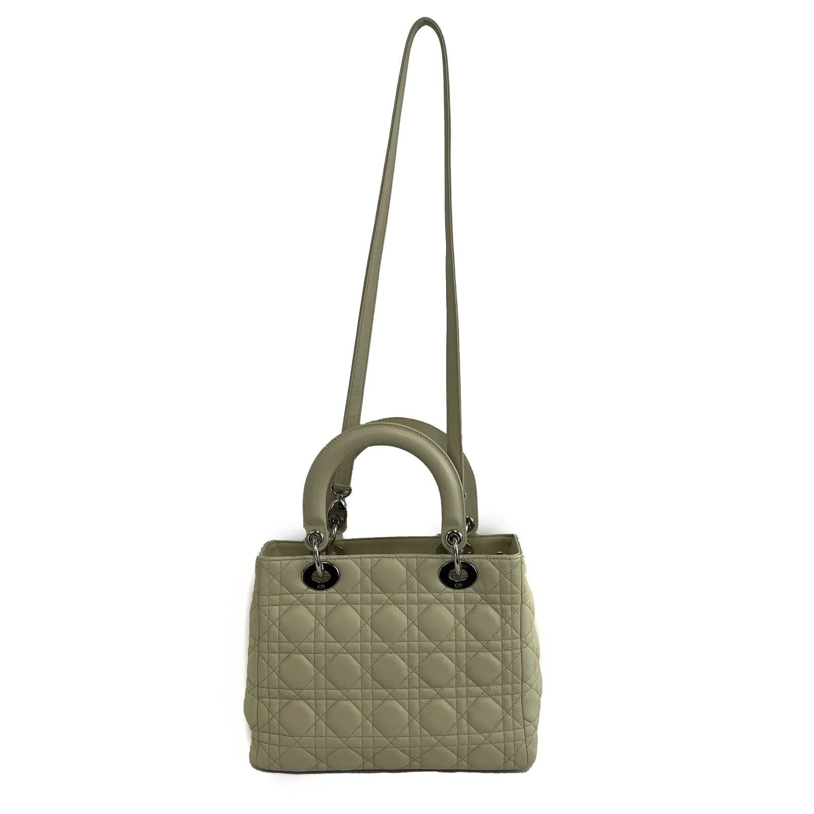 Christian Dior - Medium Lady Dior in Beige Cannage Leather Top Handle w/ Strap