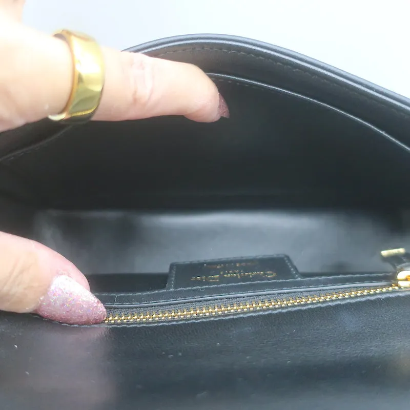 Christian Dior Small Caro Bag Black Embroidered Leather Crossbody NEW