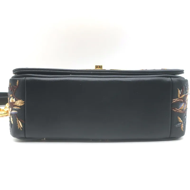 Christian Dior Small Caro Bag Black Embroidered Leather Crossbody NEW