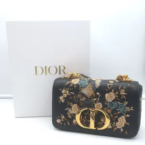 Christian Dior Small Caro Bag Black Embroidered Leather Crossbody NEW